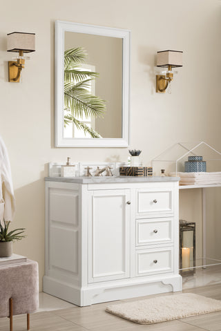 37.25 Inch De Soto Freestanding Vanity in Bright White / Victorian Silver Top