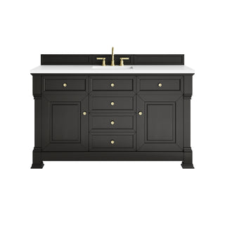 60 Inch Brookfield Freestanding Vanity in Black Onyx / White Zeus Top
