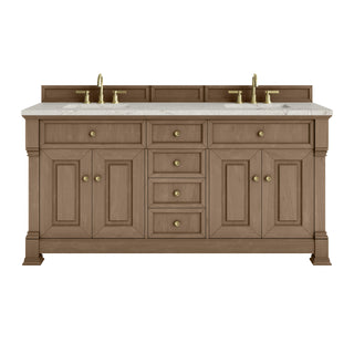 72 Inch Brookfield Freestanding Vanity in Pecan / Victorian Silver Top