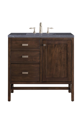 36 Inch Addison Freestanding Vanity in Mid-Century Acacia / Charcoal Soapstone Top