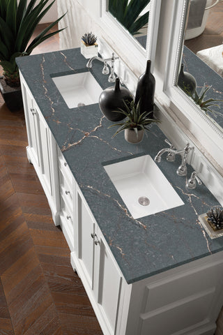 73.25 Inch De Soto Freestanding Vanity in Bright White / Parisien Bleu Top