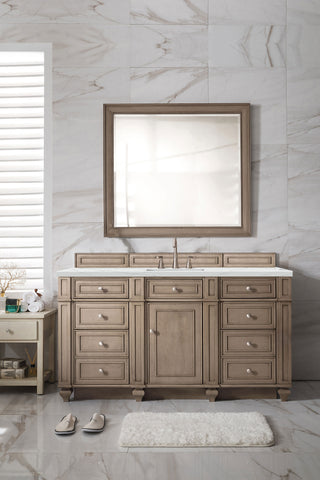 60 Inch Bristol Freestanding Vanity in Whitewashed Walnut / Ethereal Noctis Top