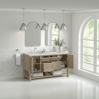 60 Inch Breckenridge Freestanding Vanity in Whitewashed Oak / Eternal Jasmine Pearl Top