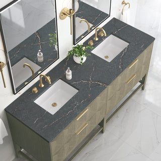 72 Inch Emmeline Freestanding Vanity in Pebble Oak / Parisien Bleu Top