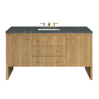60 Inch Hudson Freestanding Vanity in Light Natural Oak / Parisien Bleu Top