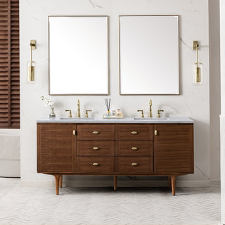 72 Inch Amberly Dual Mount Vanity in Mid-Century Walnut / Arctic Fall Top