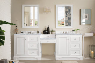 96.5 Inch De Soto Freestanding Vanity in Bright White / Carrara White Top