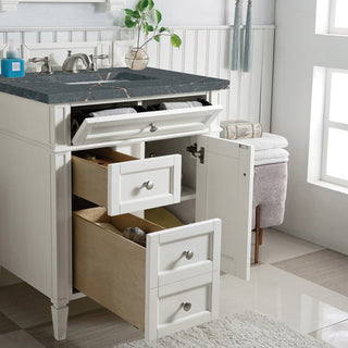 30 Inch Brittany Freestanding Vanity in Bright White / Parisien Bleu Top