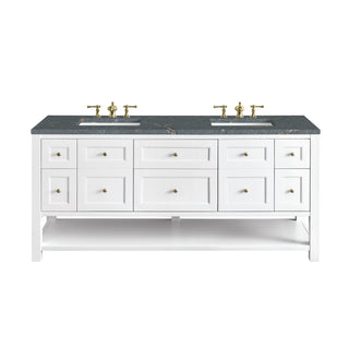 72 Inch Breckenridge Freestanding Vanity in Bright White / Parisien Bleu Top