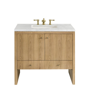 36 Inch Hudson Freestanding Vanity in Light Natural Oak / Arctic Fall Top