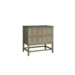 36 Inch Emmeline Freestanding Vanity in Pebble Oak / Parisien Bleu Top