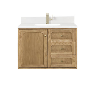 36 Inch Laurent Dual Mount Vanity in Light Natural Oak / White Zeus Top