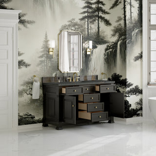 60 Inch Brookfield Freestanding Vanity in Black Onyx / Parisien Bleu Top