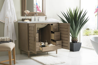 36 Inch Portland Freestanding Vanity in Whitewashed Walnut / Eternal Jasmine Pearl Top