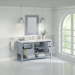 60 Inch Breckenridge Freestanding Vanity in Serenity Blue / White Zeus Top