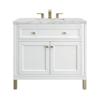 36 Inch Chicago Freestanding Vanity in Glossy White / Victorian Silver Top