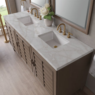 72 Inch Portland Freestanding Vanity in Whitewashed Walnut / Victorian Silver Top