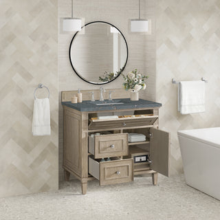 36 Inch Lorelai Freestanding Vanity in Whitewashed Oak / Parisien Bleu Top