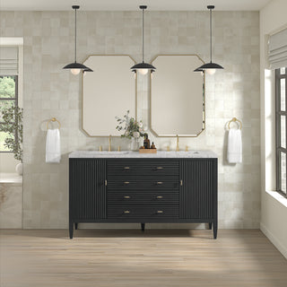 60 Inch Myrrin Freestanding Vanity in Carbon Oak / Eternal Jasmine Pearl Top