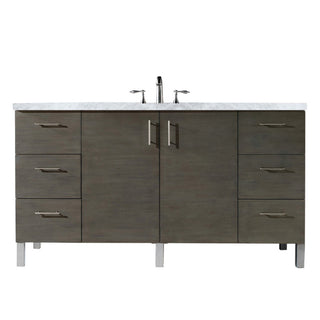 60 Inch Metropolitan Dual Mount Vanity in Silver Oak / Carrara White Top