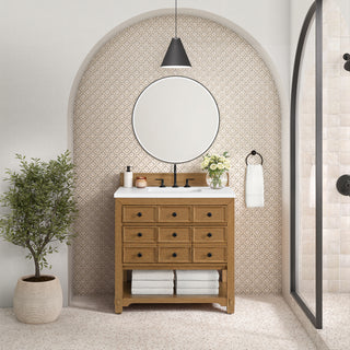 36 Inch Malibu Freestanding Vanity in Amber Birch / White Zeus Top