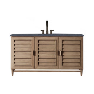 60 Inch Portland Freestanding Vanity in Whitewashed Walnut / Charcoal Soapstone Top