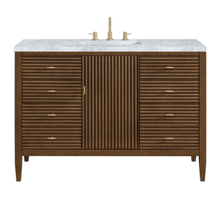48 Inch Myrrin Freestanding Vanity in Mid-Century Walnut / Carrara White Top