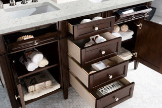 60 Inch Brittany Freestanding Vanity in Burnished Mahogany / Eternal Jasmine Pearl Top