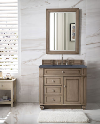 36 Inch Bristol Freestanding Vanity in Whitewashed Walnut / Charcoal Soapstone Top