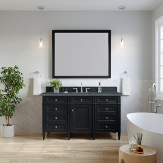 60 Inch Brittany Freestanding Vanity in Black Onyx / Parisien Bleu Top