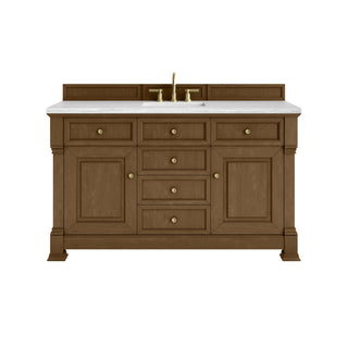60 Inch Brookfield Freestanding Vanity in Honey Oak / Arctic Fall Top