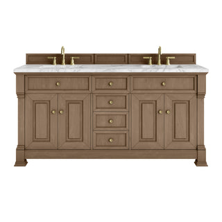 72 Inch Brookfield Freestanding Vanity in Pecan / Carrara White Top