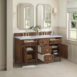 60 Inch Lorelai Freestanding Vanity in Mid-Century Walnut / Carrara White Top