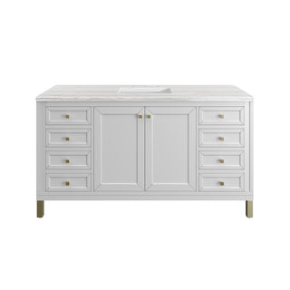 60 Inch Chicago Freestanding Vanity in Glossy White / Arctic Fall Top