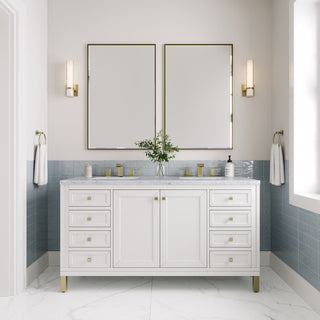 60 Inch Chicago Freestanding Vanity in Glossy White / Carrara White Top