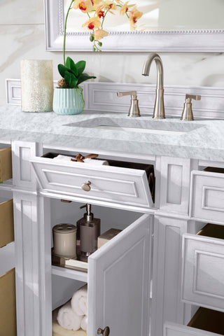 60 Inch Bristol Freestanding Vanity in Bright White / Carrara White Top