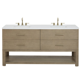 72 Inch Lucian Freestanding Vanity in Pebble Oak / White Zeus Top