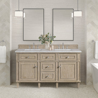60 Inch Lorelai Freestanding Vanity in Whitewashed Oak / Victorian Silver Top