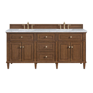 72 Inch Lorelai Freestanding Vanity in Mid-Century Walnut / Carrara White Top