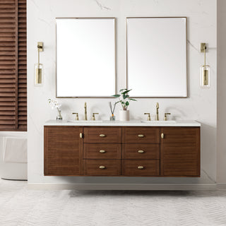 72 Inch Amberly Dual Mount Vanity in Mid-Century Walnut / Lime Delight Top