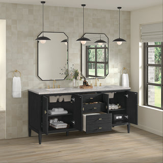 72 Inch Myrrin Freestanding Vanity in Carbon Oak / Eternal Jasmine Pearl Top