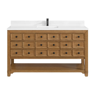 60 Inch Malibu Freestanding Vanity in Amber Birch / White Zeus Top