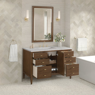 48 Inch Myrrin Freestanding Vanity in Mid-Century Walnut / Eternal Jasmine Pearl Top