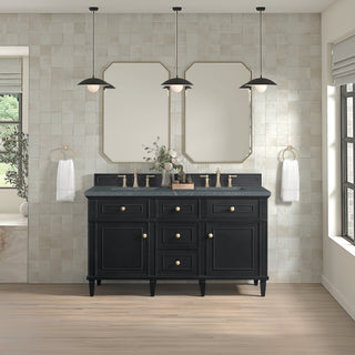 60 Inch Lorelai Freestanding Vanity in Black Onyx / Parisien Bleu Top