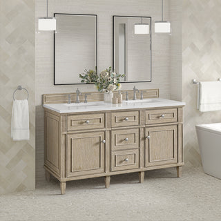 60 Inch Lorelai Freestanding Vanity in Whitewashed Oak / White Zeus Top