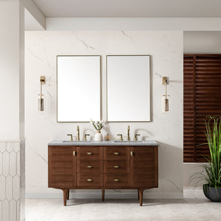 60 Inch Amberly Dual Mount Vanity in Mid-Century Walnut / Carrara White Top
