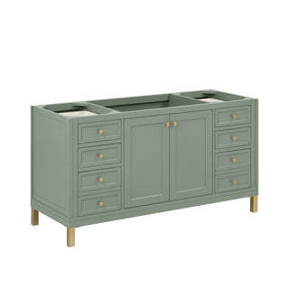 60 Inch Chicago Freestanding Vanity in Smokey Celadon / Eternal Jasmine Pearl Top