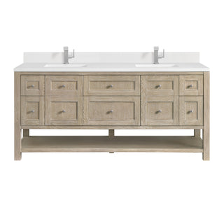 72 Inch Breckenridge Freestanding Vanity in Whitewashed Oak / White Zeus Top