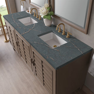 72 Inch Portland Freestanding Vanity in Whitewashed Walnut / Parisien Bleu Top