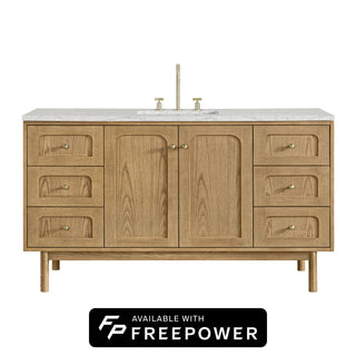 60 Inch Laurent Dual Mount Vanity in Light Natural Oak / Eternal Jasmine Pearl Top